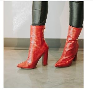 Red leather boots